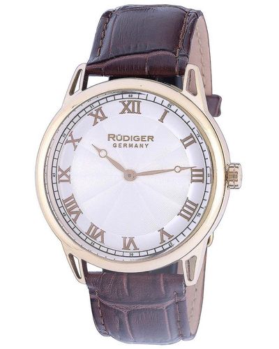 Rudiger R2800-02-001 Ulm Ip Roman Numbers Leather Watch - Metallic