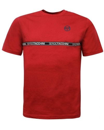 Sergio Tacchini Fosh T-shirt Graphic Taped Casual Red Top 38765 607