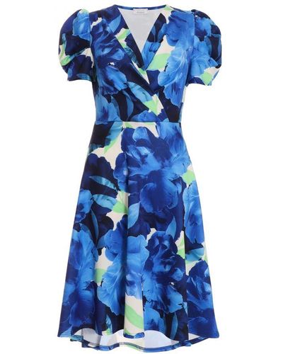 Quiz Blue Floral Dip Hem Midi Dress