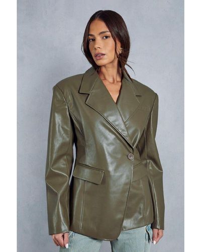 MissPap Leather Look Asymmetric Blazer - Grey