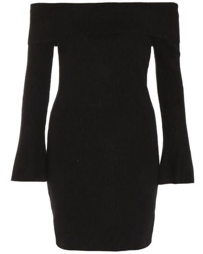 Quiz Ribbed Bardot Mini Jumper Dress Viscose - Black