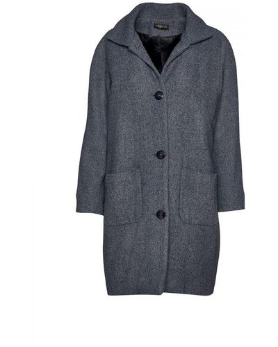 Conquista Wool Blend Grey Mélange Coat By Fashion - Blue