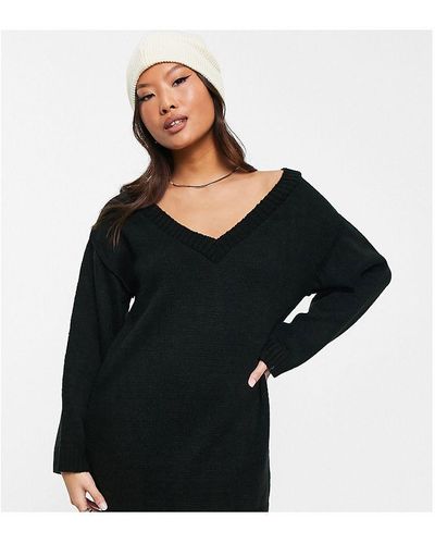 ASOS Design Knitted Mini Dress With V Neck - Black