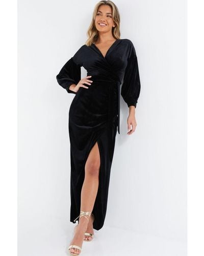 Quiz Velvet Wrap Maxi Dress - Black