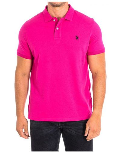 U.S. POLO ASSN. King Short Sleeve With Contrast Lapel Collar 61423 Man Cotton - Pink