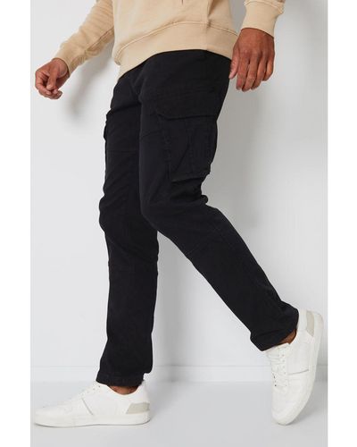 Threadbare 'Freeze' Cotton Cargo Pocket Trousers With Stretch - Black