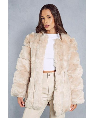 MissPap Oversized Luxe Panelled Faux Fur Coat - Natural