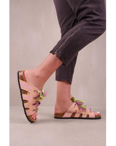 Where's That From 'Paradox' Strappy Flat Sandals With Printed Ribbon Detailing Faux Leather - Pink