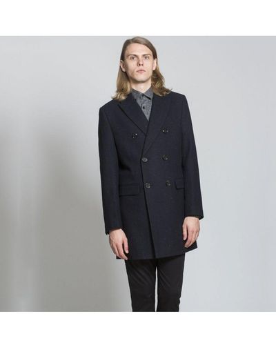 Harry Brown London Navy Double Breasted Wool Coat - Blue
