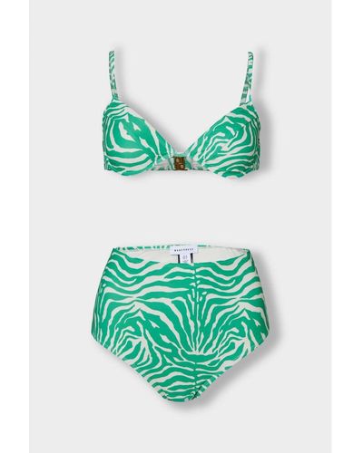 Warehouse Zebra Underwire High Waisted Short Bikini Set - Green
