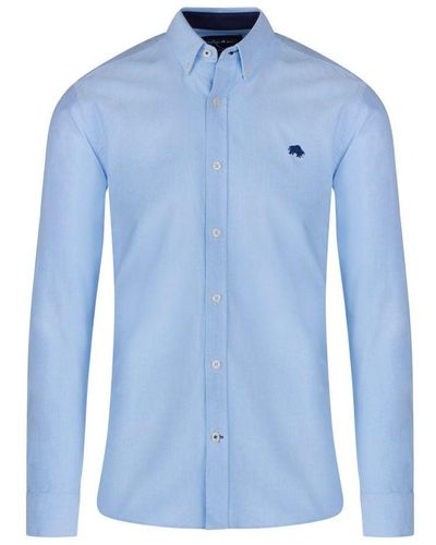 Raging Bull Classic Long Sleeve Oxford Shirt Cotton - Blue