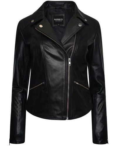 Barneys Originals Ribbed Leather Jacket - Black