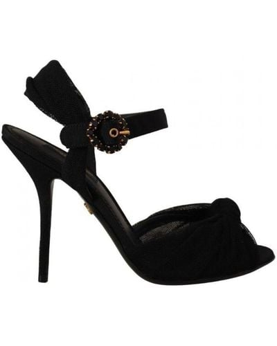 Dolce & Gabbana Tulle Stretch Ankle Buckle Strap Shoes Cotton - Black