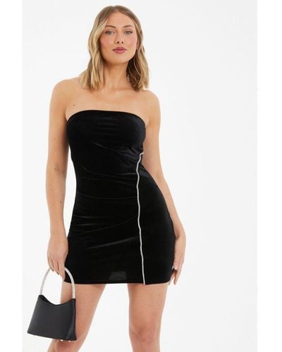 Quiz Velvet Bandeau Diamante Mini Dress - Black