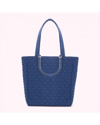 Lulu Guinness Quilted Lips Lyra Tote Bag Leather - Blue
