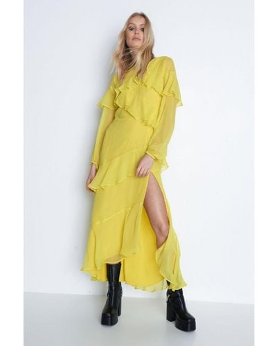 Warehouse Petite Premium Ruffle Detail Tiered Maxi Dress - Yellow