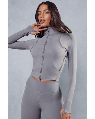 MissPap Active Zip Through Long Sleeve Top Polyamide - Grey