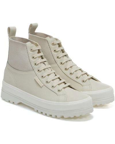 Superga Ladies 2644 Alpina Knitted Nappa Leather High Tops (Light Eggshell/Avorio) - Natural
