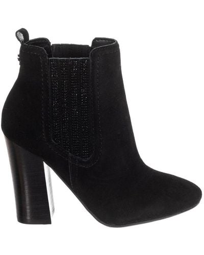 Guess Suede Effect Leather Heeled Ankle Boots Fllun3sue10 Woman - Black