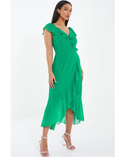 Quiz Wrap Frill Midi Dress - Green