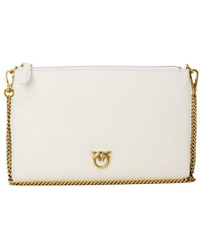 Pinko Leather Shoulder Bag With Zip Fastening - White