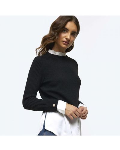 River Island Jumper Black Satin Hem - White