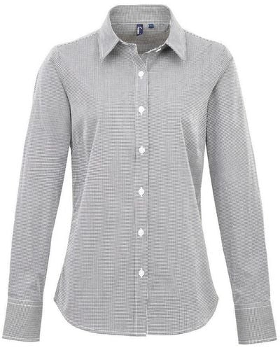 PREMIER Ladies Gingham Long-Sleeved Shirt (/) - Grey