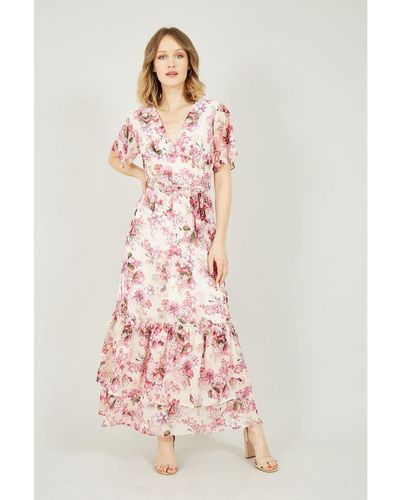 Yumi' Roze Maxi-jurk Met Overslagmodel En Bloemenprint