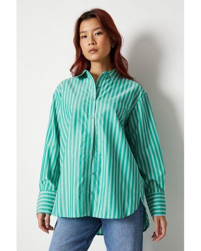 Warehouse Stripe Boyfriend Shirt - Green