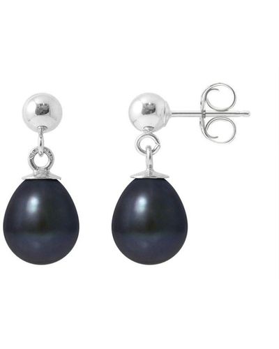 Blue Pearls Lange Oorbellen Van Zilver (925) Met Zwarte Zoetwaterparels - Blauw