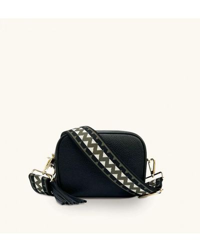 Apatchy London Leather Crossbody Bag With & Zigzag Strap - Black