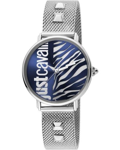 Just Cavalli Blue/silver Stainless Steel Mesh Strap Watch