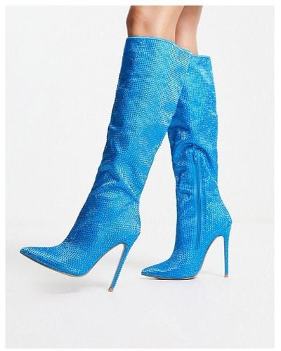 ASOS Carly Pull On Knee Boots - Blue