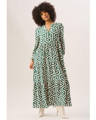 Gini London Maxi-jurk Met Lange Mouwen - Groen