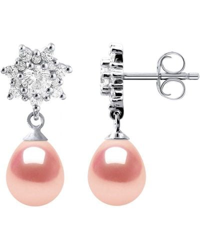 Diadema Oorbellen Dangle Zoetwaterparels 7-8 Mm Pears Roses Jewelry 925 - Roze