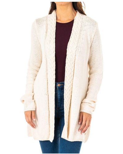 La Martina Womenss Long Sleeve Thick Cable Knit Cardigan Lws008 - White