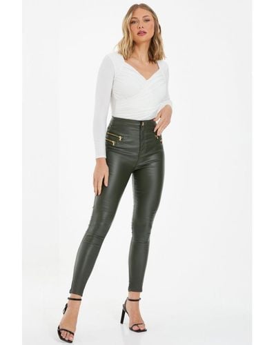 Quiz Faux Leather Zip Skinny Trousers - White