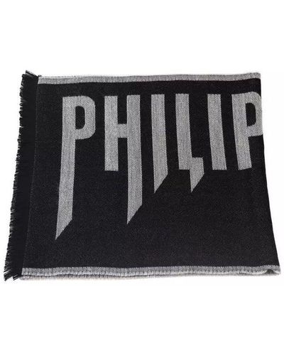 Philipp Plein Grey Wool Scarf - Black