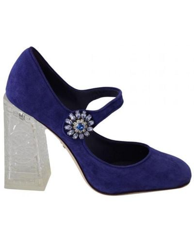 Dolce & Gabbana Suede Crystal Court Shoes Heels Shoes Goatskin - Blue