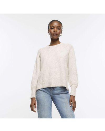 River Island Jumper Beige Knitted Oversized - White