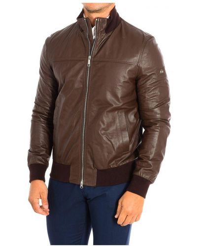 La Martina Leather Jacket With Stand-Up Collar Rml001-Lt103 - Brown