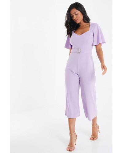 Quiz Lilac Belted Culotte Jumpsuit - Purple