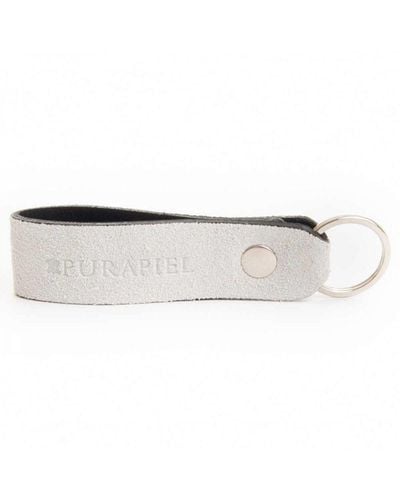 Purapiel Key Ring Mikey In White Leather