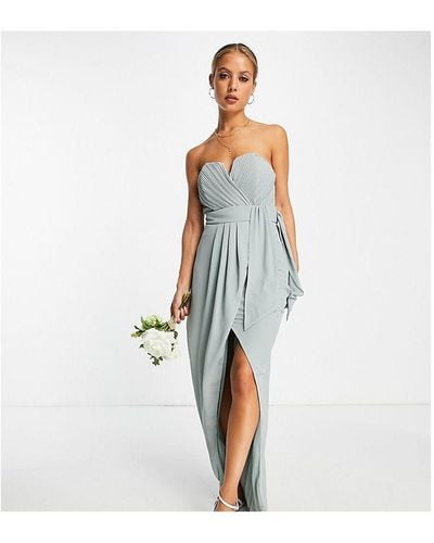 TFNC London Bridesmaid Exclusive Bandeau Wrap Midaxi Dress With Pleated Detail - White