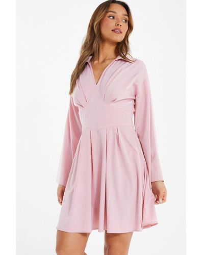 Quiz Light Pink Corset Shirt Mini Dress