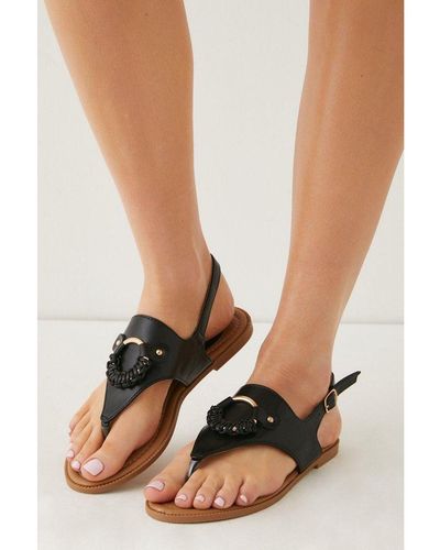 Wallis Frances Hardware Woven Detail Toe Post Flat Sandals - Black