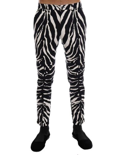 Dolce & Gabbana Mannen Wit Zwart Zebra Katoen Stretch Slanke Broek