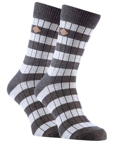 Farah 2 Pairs Cotton Patterned Striped Ribbed Boot Socks Size - Grey