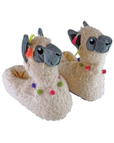Sock Snob Ladies Llama Knitted Warm Novelty Fluffy Cream 3D House Slippers - Natural