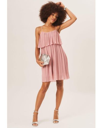 Gini London Strappy Layered Top Pleated Mini Dress - Pink